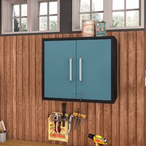 Manhattan Comfort Eiffel Floating Garage Cabinet in Matte Black and Aqua Blue (Set of 2)