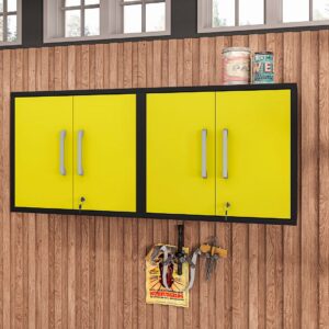 Manhattan Comfort Eiffel Floating Garage Cabinet in Matte Black and Yellow (Set of 2)