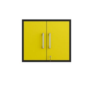 Manhattan Comfort Eiffel Floating Garage Cabinet in Matte Black and Yellow (Set of 2)