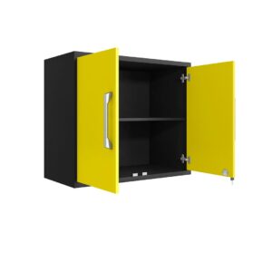 Manhattan Comfort Eiffel Floating Garage Cabinet in Matte Black and Yellow (Set of 2)