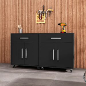 Manhattan Comfort Eiffel Mobile Garage Cabinet in Matte Black (Set of 2)