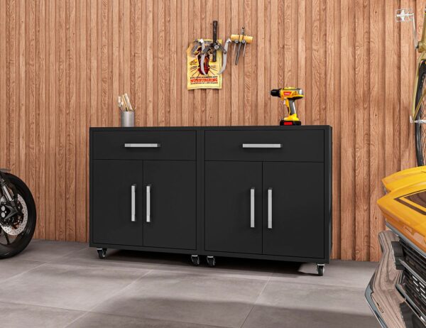 Manhattan Comfort Eiffel Mobile Garage Cabinet in Matte Black (Set of 2)