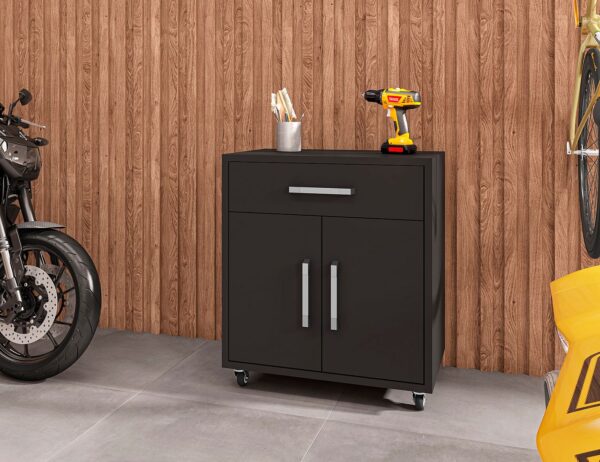 Manhattan Comfort Eiffel Mobile Garage Cabinet in Matte Black (Set of 2)