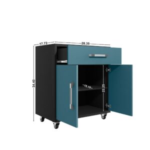 Manhattan Comfort Eiffel Mobile Garage Cabinet in Matte Black and Aqua Blue (Set of 2)