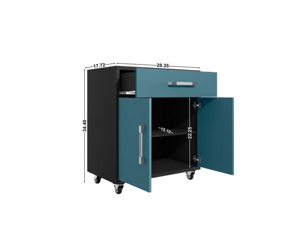 Manhattan Comfort Eiffel Mobile Garage Cabinet in Matte Black and Aqua Blue (Set of 2)