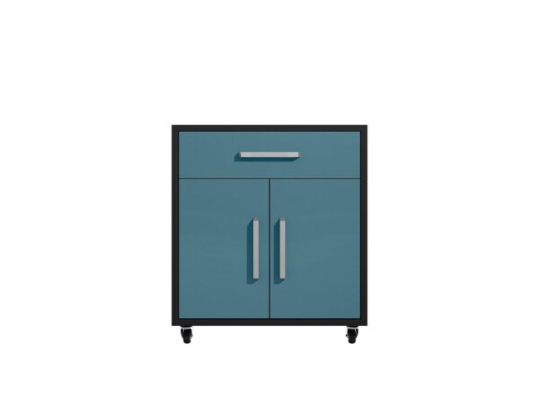 Manhattan Comfort Eiffel Mobile Garage Cabinet in Matte Black and Aqua Blue (Set of 2)