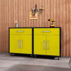 Manhattan Comfort Eiffel Mobile Garage Cabinet in Matte Black and Yellow (Set of 2)