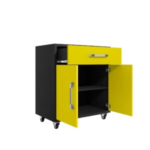 Manhattan Comfort Eiffel Mobile Garage Cabinet in Matte Black and Yellow (Set of 2)