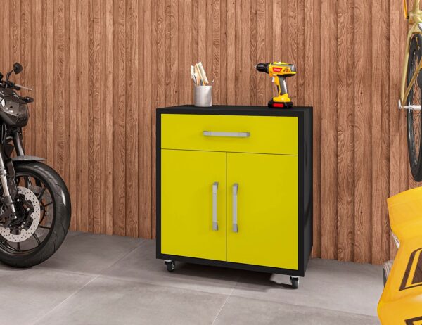 Manhattan Comfort Eiffel Mobile Garage Cabinet in Matte Black and Yellow (Set of 2)