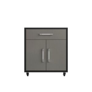 Manhattan Comfort Eiffel Mobile Garage Cabinet in Matte Black and Grey (Set of 2)