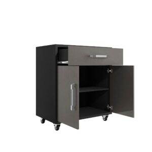 Manhattan Comfort Eiffel Mobile Garage Cabinet in Matte Black and Grey (Set of 2)