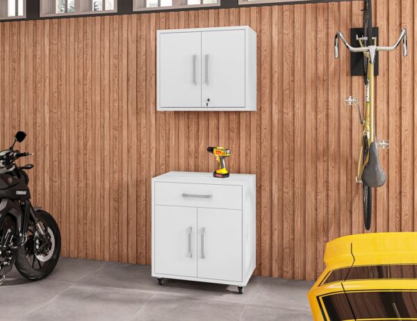 Manhattan Comfort Eiffel 2-Piece Storage Garage Set in White