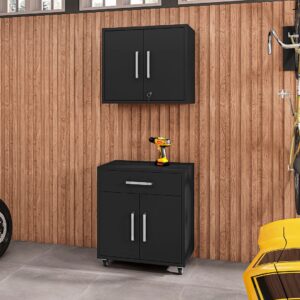 Manhattan Comfort Eiffel 2-Piece Storage Garage Set in Matte Black