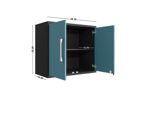 Manhattan Comfort Eiffel 2-Piece Storage Garage Set in Matte Black and Aqua Blue