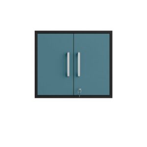 Manhattan Comfort Eiffel 2-Piece Storage Garage Set in Matte Black and Aqua Blue