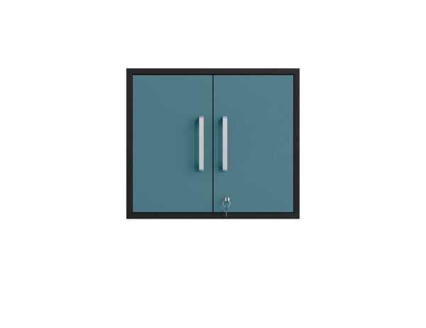 Manhattan Comfort Eiffel 2-Piece Storage Garage Set in Matte Black and Aqua Blue