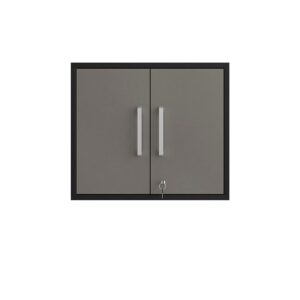 Manhattan Comfort Eiffel 2-Piece Storage Garage Set in Matte Black and Grey