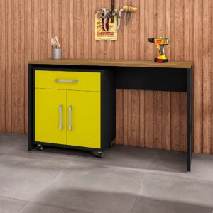 Manhattan Comfort Eiffel Garage Work Station Set of 2 in Matte Black and Yellow