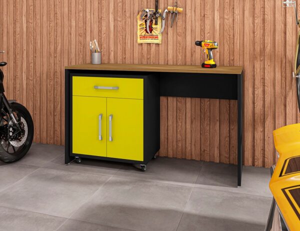 Manhattan Comfort Eiffel Garage Work Station Set of 2 in Matte Black and Yellow