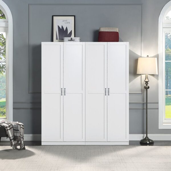 Manhattan Comfort Hopkins Modern Freestanding Storage Closet with 7 Shelves in White (Set of 2)