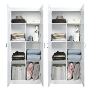 Manhattan Comfort Hopkins Modern Freestanding Storage Closet with 7 Shelves in White (Set of 2)