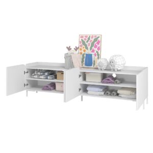 Manhattan Comfort Mid-Century Modern Bogardus 2-Piece TV Stand Living Room Set with Accent Cabinet in White