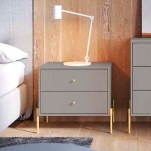 Manhattan Comfort Jasper Full Extension Drawer Nightstand in Grey (Set of 2)