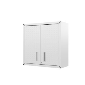 Manhattan Comfort Fortress 30" Floating Textured Metal Garage Cabinet with Adjustable Shelves in White - Set of 2