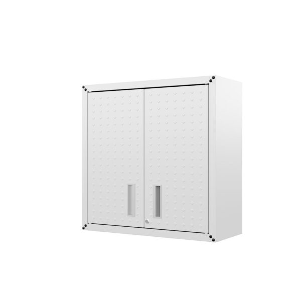 Manhattan Comfort Fortress 30" Floating Textured Metal Garage Cabinet with Adjustable Shelves in White - Set of 2