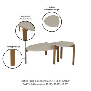 Manhattan Comfort Mid-Century Modern Gales End Table and Coffee Table with Solid Wood Legs in Greige