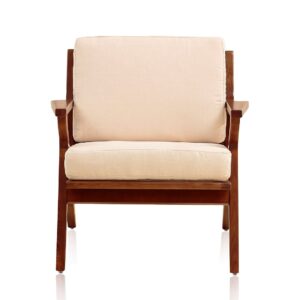 Manhattan Comfort Martelle Cream and Amber Twill Weave Accent Chair (Set of 2)