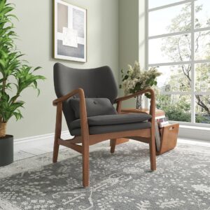 Manhattan Comfort Bradley Charcoal and Walnut Linen Weave Accent Chair (Set of 2)