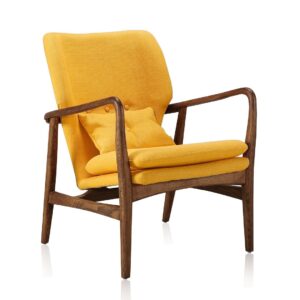 Manhattan Comfort Bradley Yellow and Walnut Linen Weave Accent Chair (Set of 2)