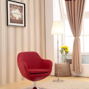 Manhattan Comfort Caisson Red and Polished Chrome Faux Leather Swivel Accent Chair (Set of 2)