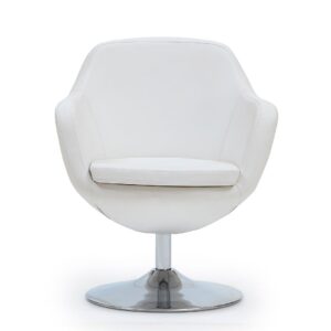 Manhattan Comfort Caisson White and Polished Chrome Faux Leather Swivel Accent Chair (Set of 2)