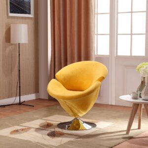 Manhattan Comfort Tulip Yellow and Polished Chrome Velvet Swivel Accent Chair (Set of 2)