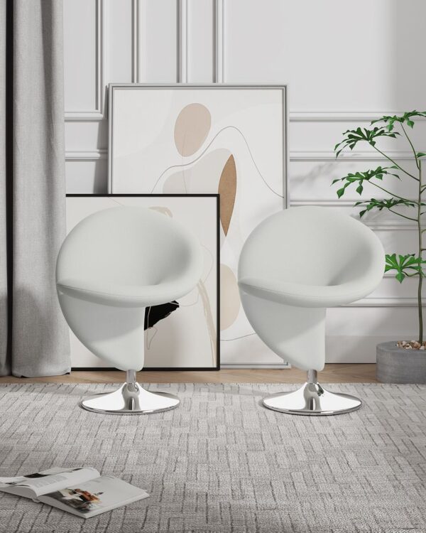 Manhattan Comfort Curl Cream and Polished Chrome Wool Blend Swivel Accent Chair (Set of 2)