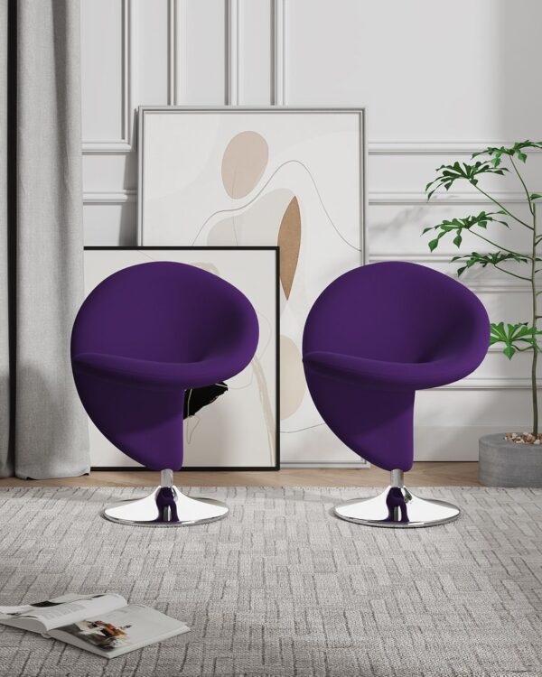 Manhattan Comfort Curl Purple and Polished Chrome Wool Blend Swivel Accent Chair (Set of 2)