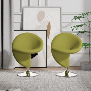 Manhattan Comfort Curl Green and Polished Chrome Wool Blend Swivel Accent Chair (Set of 2)