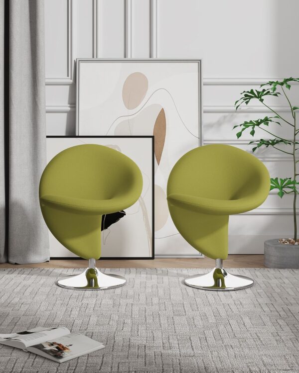 Manhattan Comfort Curl Green and Polished Chrome Wool Blend Swivel Accent Chair (Set of 2)