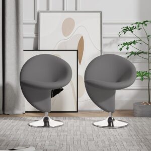 Manhattan Comfort Curl Grey and Polished Chrome Wool Blend Swivel Accent Chair (Set of 2)