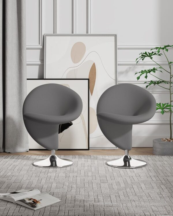 Manhattan Comfort Curl Grey and Polished Chrome Wool Blend Swivel Accent Chair (Set of 2)