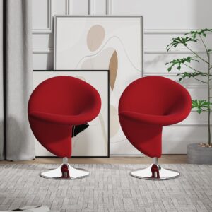 Manhattan Comfort Curl Red and Polished Chrome Wool Blend Swivel Accent Chair (Set of 2)