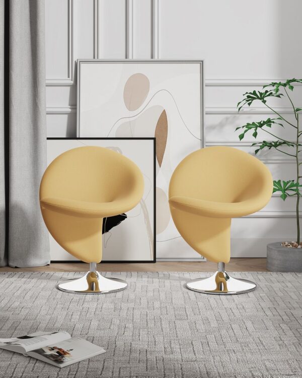 Manhattan Comfort Curl Yellow and Polished Chrome Wool Blend Swivel Accent Chair (Set of 2)