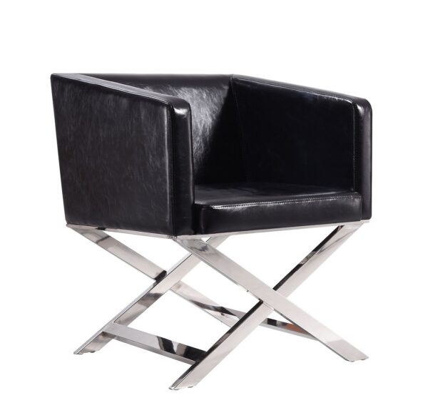 Manhattan Comfort Hollywood Black and Polished Chrome Faux Leather Lounge Accent Chair (Set of 2)