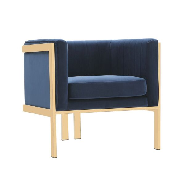 Manhattan Comfort Paramount Royal Blue and Polished Brass Velvet Accent Armchair (Set of 2)