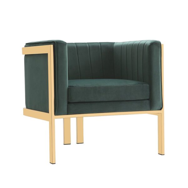 Manhattan Comfort Paramount Forest Green and Polished Brass Velvet Accent Armchair (Set of 2)