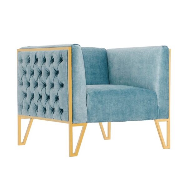 Manhattan Comfort Vector Ocean Blue and Gold Velvet Accent Chair (Set of 2)