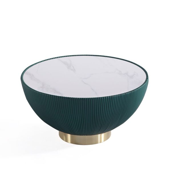 Manhattan Comfort Modern Anderson Coffee Table and End Table 2.0 Upholstered in Green Leatherette with Ceramic Faux Tabletop - Set of 2