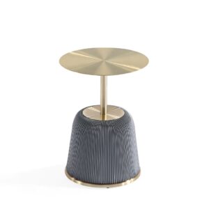 Manhattan Comfort Modern Anderson End Table 1.0 and End Table 2.0 Upholstered in Cream and Grey Leatherette with Ceramic Faux Tabletop and Gold Metal Tabletop- Set of 2